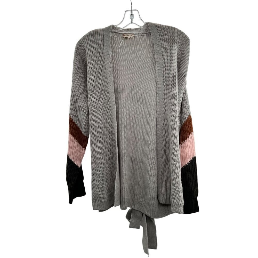 Hem & Thread Women's Knit Cardigan Open Front Belted Multicolor Size Medium